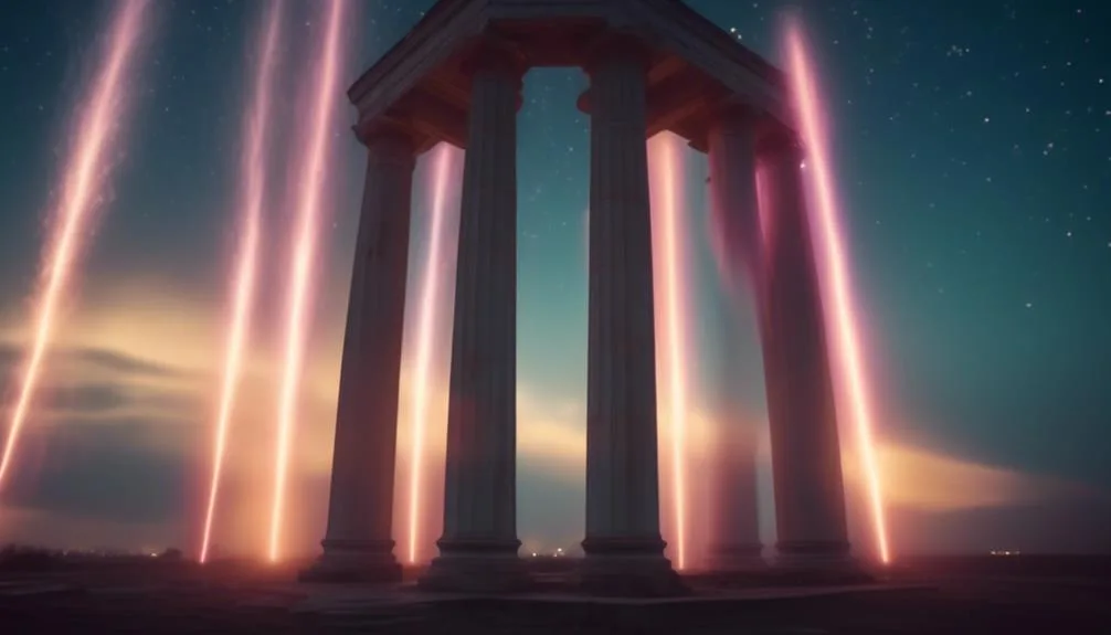 illuminated columns of light