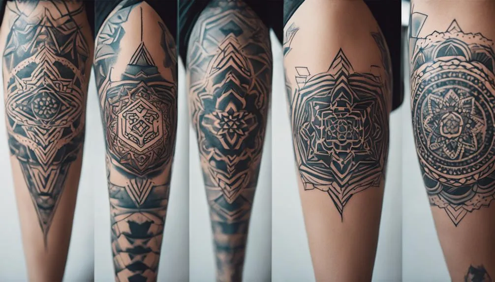 unique mandala inspired leg tattoo