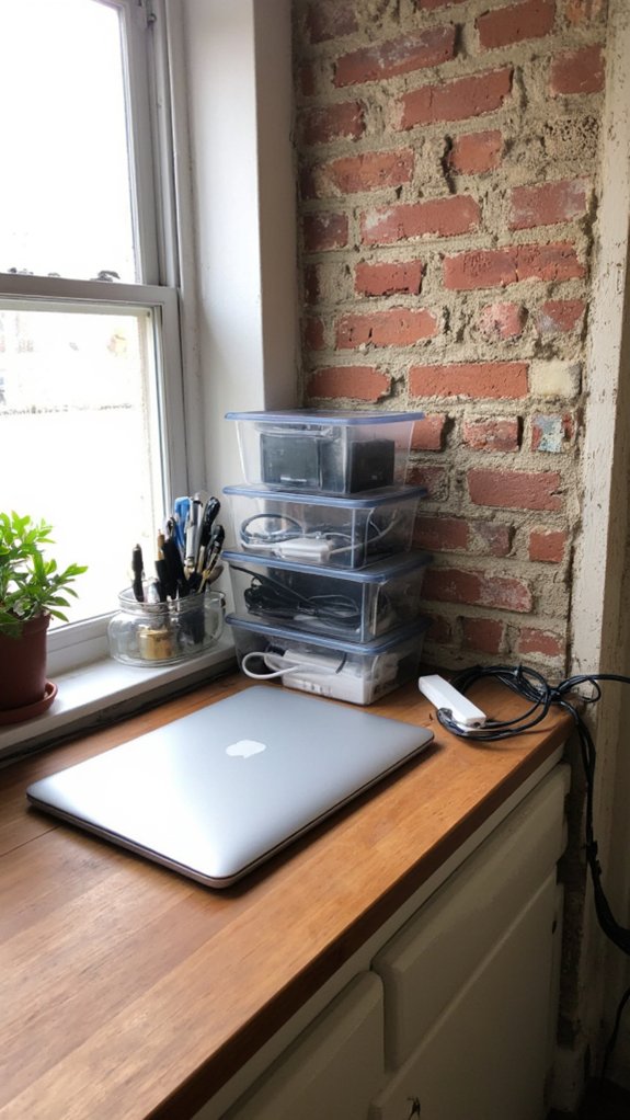 organized cables in containers