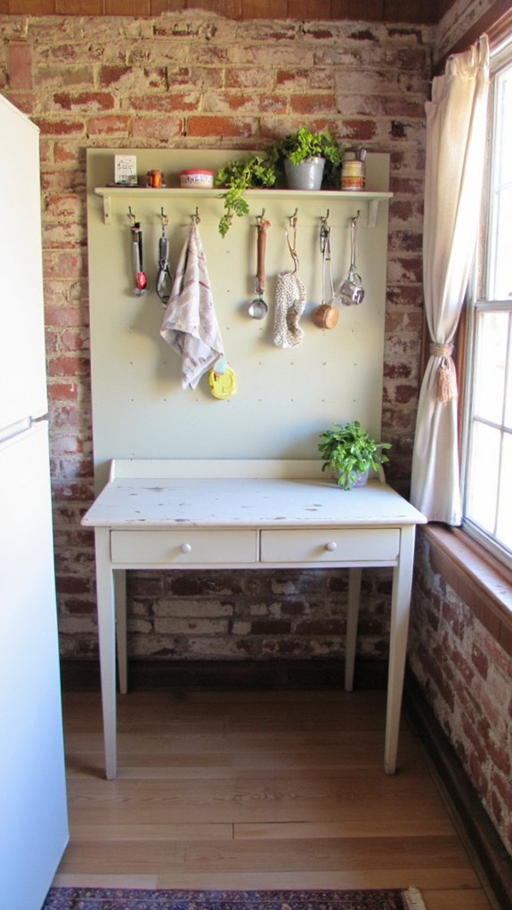 organized workspace with pegboards