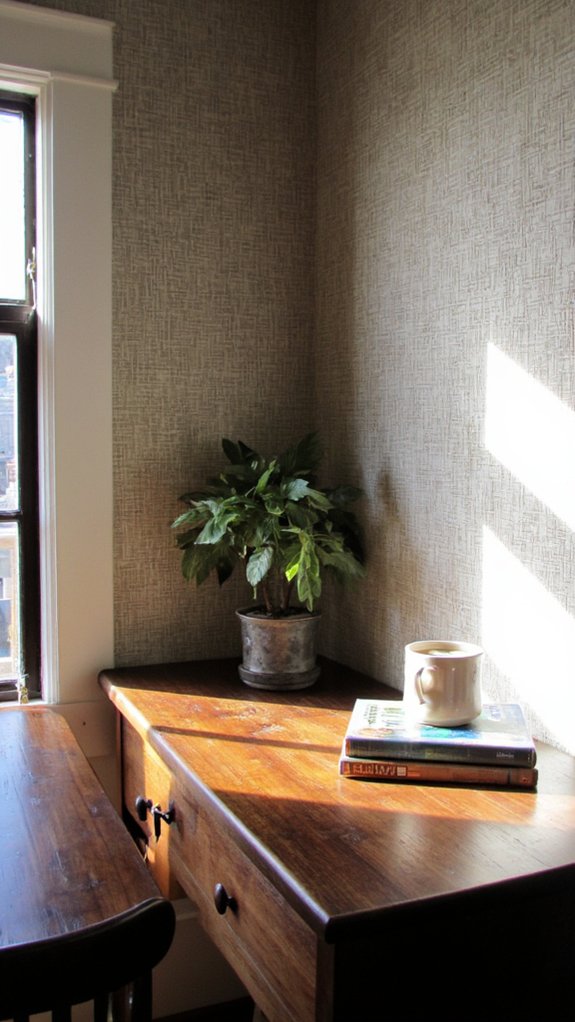 textured wallpaper enhances workspace