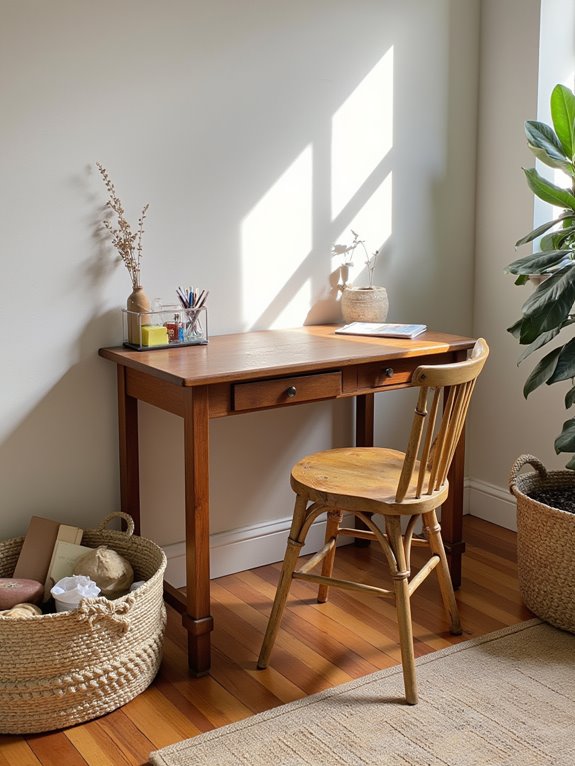 organized workspace with baskets