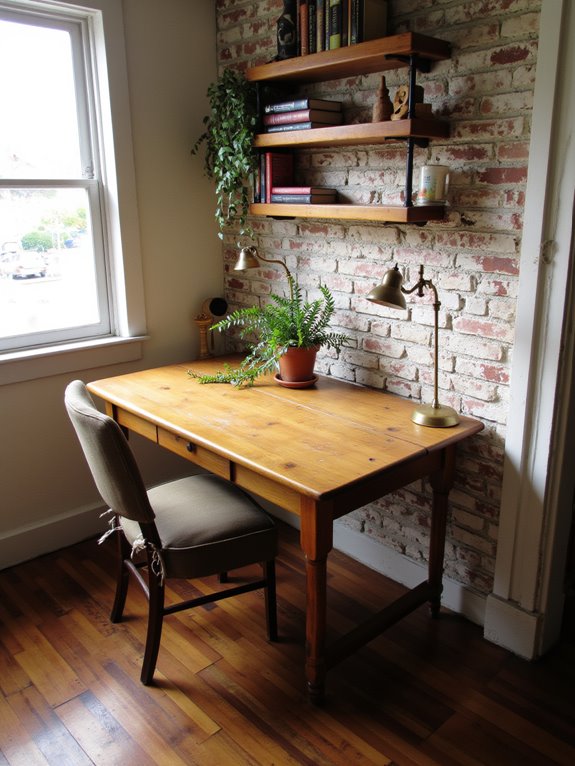 rustic wood elements enhance workspace