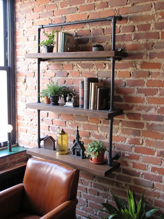 industrial pipe shelving accents