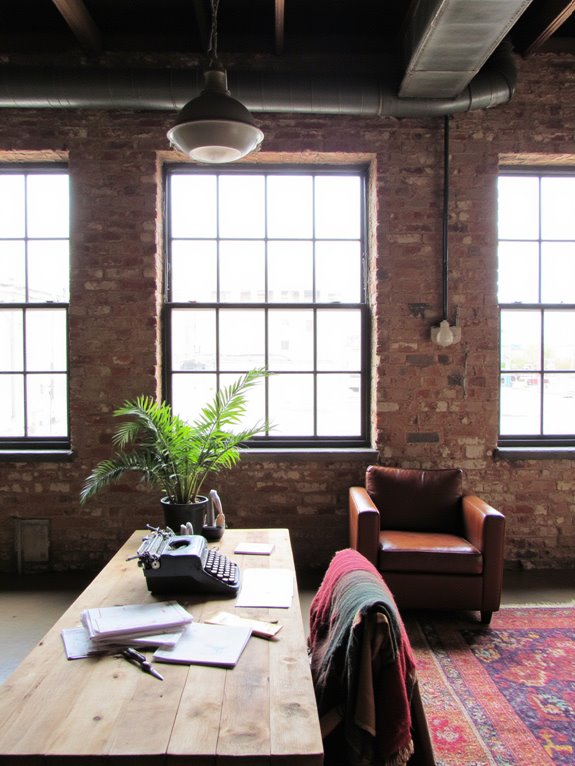 View of Industrial Modern Oval Wood Coffee Table with Metal Legs