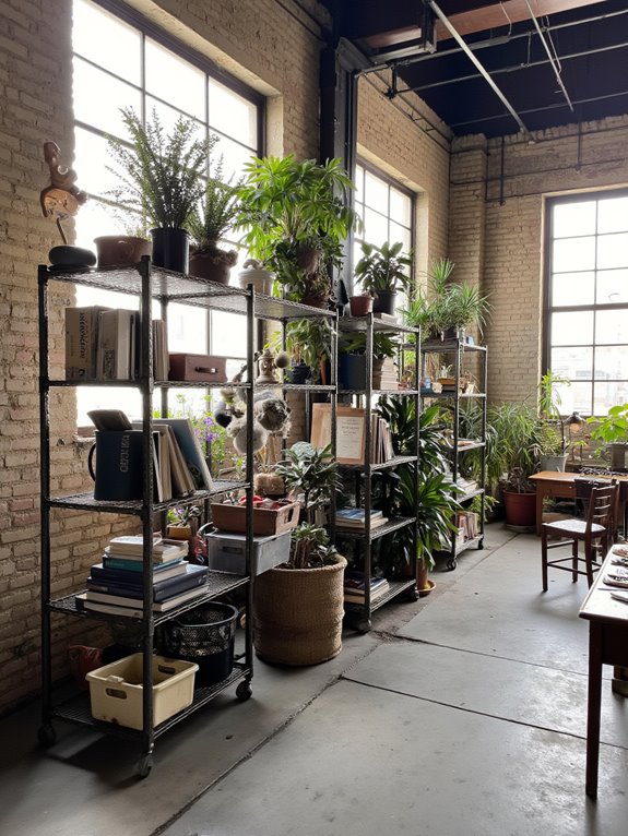 organized workspace with shelving